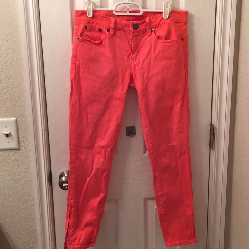 Coral J Crew Toothpick Skinny Jeans